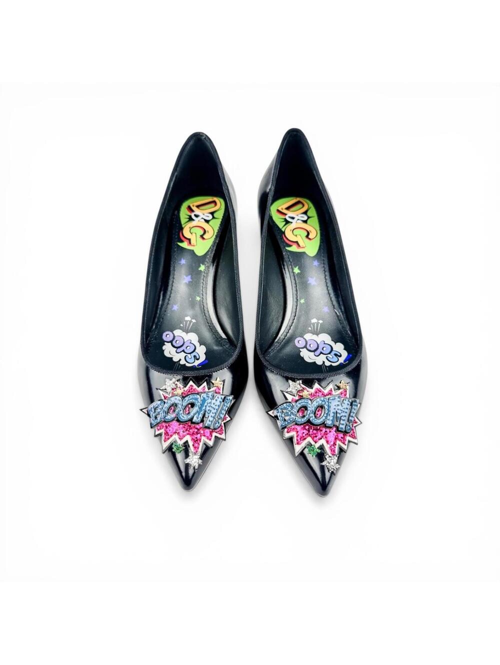 Dolce & Gabbana Comic Pop Art Appliqué Patent Leather Pointed Toe Pumps EU37 New